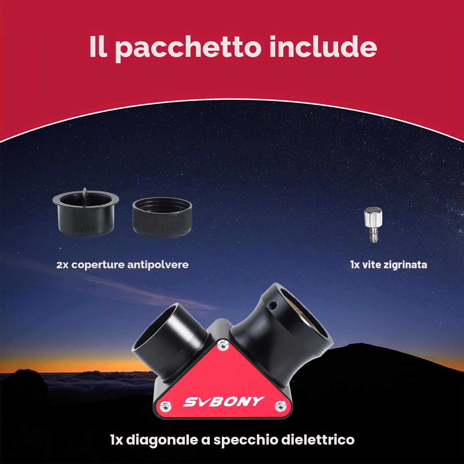 Svbony SV188P Diagonale Dielettrico, 99% di Riflettività Specchio Dielettrico, 1.25 Pollici 90 Gradi Diagonale Telescopio, Accessori per Telescopio per il Pianetario Profondo Cielo Visivo