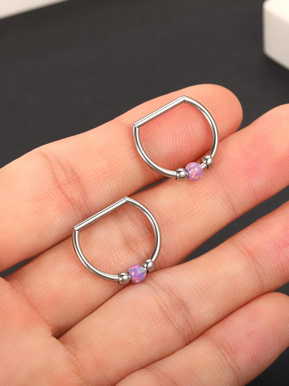 Oveta Titanium D Shaped Nipple Rings 14G for Nipple Piercing Jewelry, Higned Segment Clicker Nipple Rings Hoops 14mm for Women Men, Silver/Gold, 2PCS