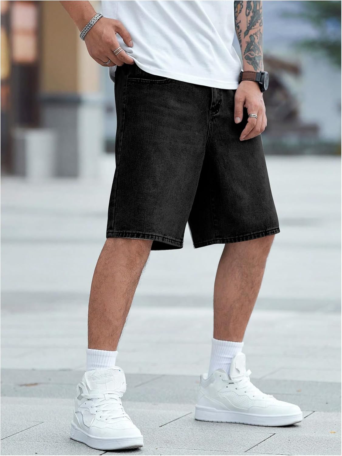 Verdusa Men's Jorts Baggy Jean Shorts Mid Waist Vintage Summer Denim Shorts - Image 3