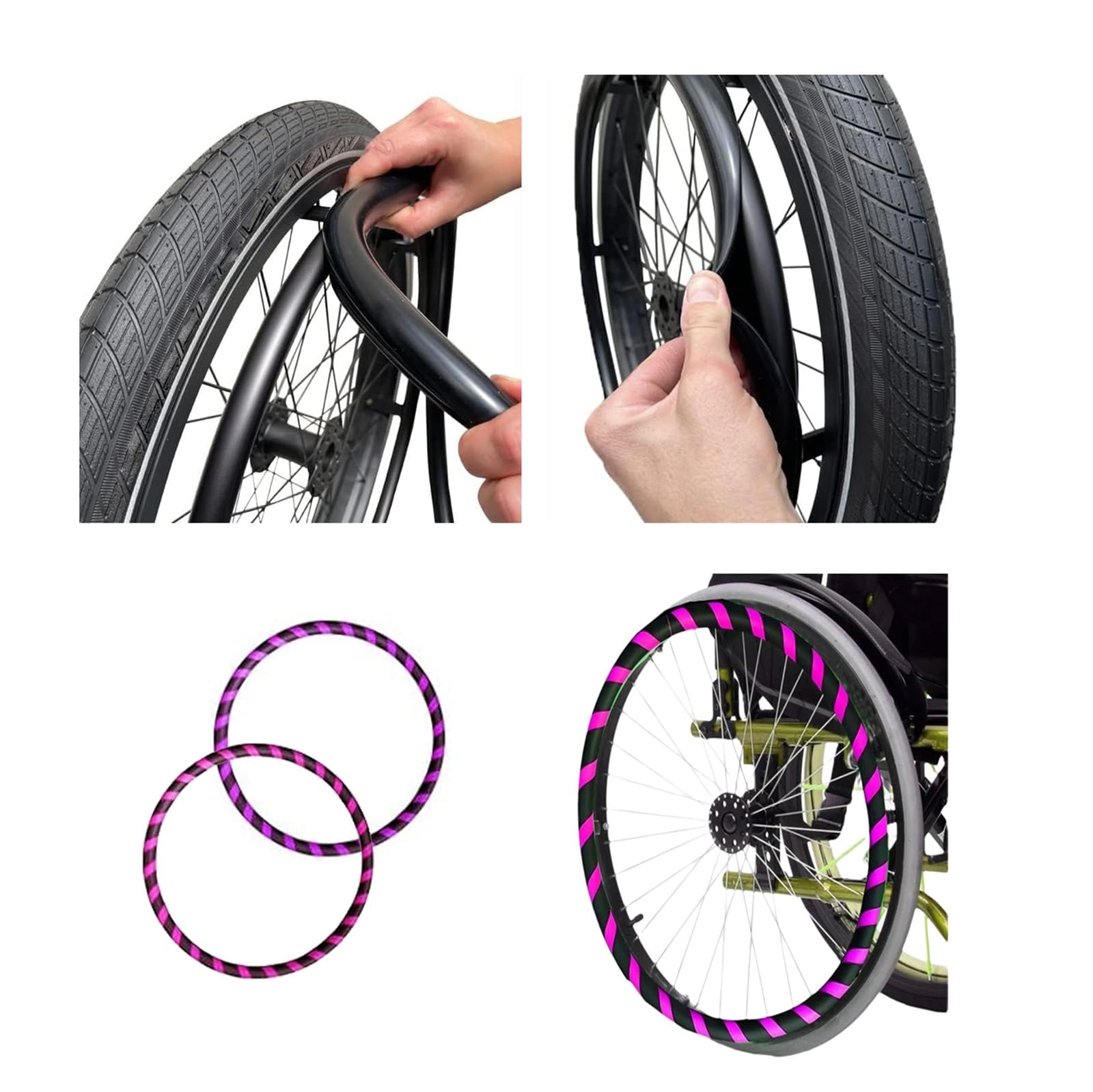 Rutschfester Handschiebering für Rollstühle, 1 Paar 22/24 Zoll verschleißfeste Schutzhülle für Rollstuhlabdeckungen aus Silikon, zweifarbige Schutzhülle für den Griff des Radschieberings, für alle Hin