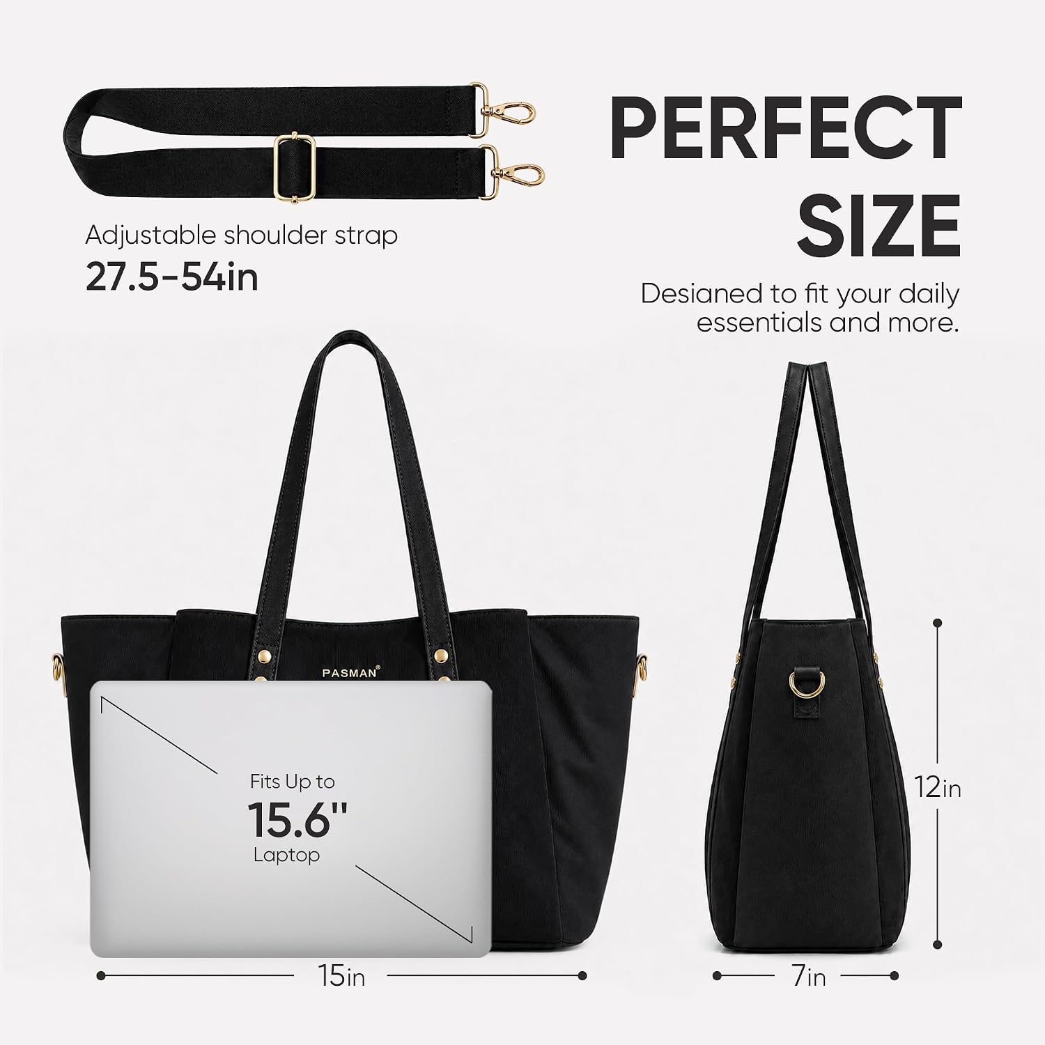 PASMAN Laptop Bag for Women, Slouchy 3 Compartment Tote and Cup Holder image 4