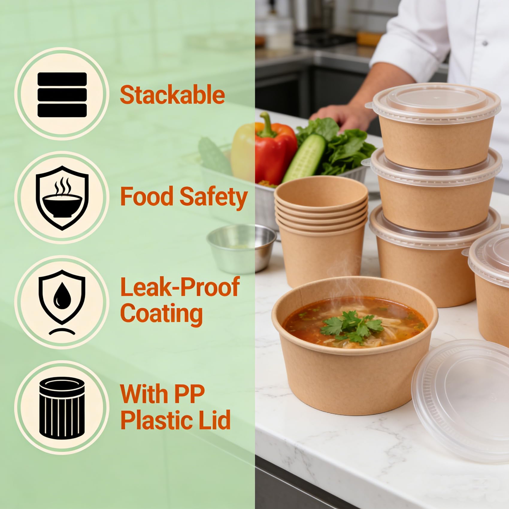 Paquete de 50 cuencos de papel kraft con tapa transparente, 25 onzas, cuencos de papel para servir ensaladas, microondas y congelador, recipientes de alimentos para barbacoa, reuniones y