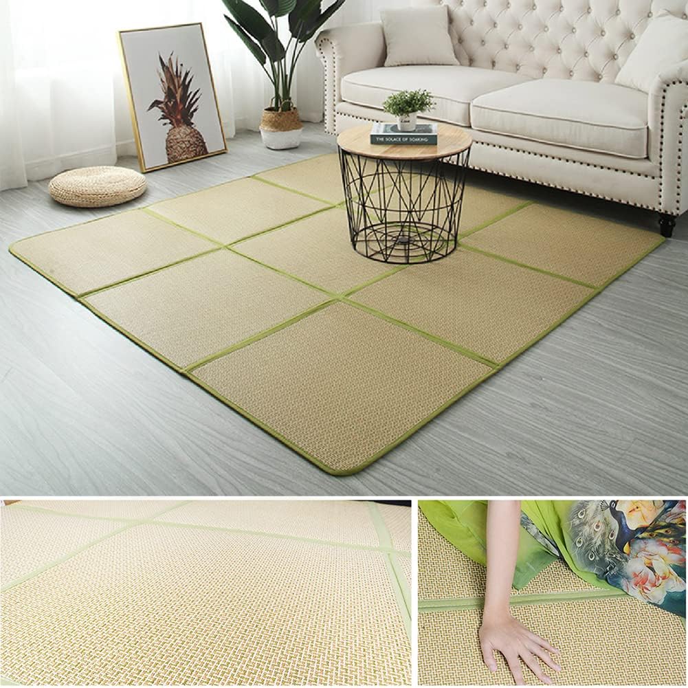 Nisorpa 71'' x 71'' Japanese Tatami Mat Igusa Tatami Mattress 0.47'' Thick Japanese Floor Mattress Rattan Non-Slip Breathable Memory Foam Area Rug Bedroom Sleeping Mat, Green