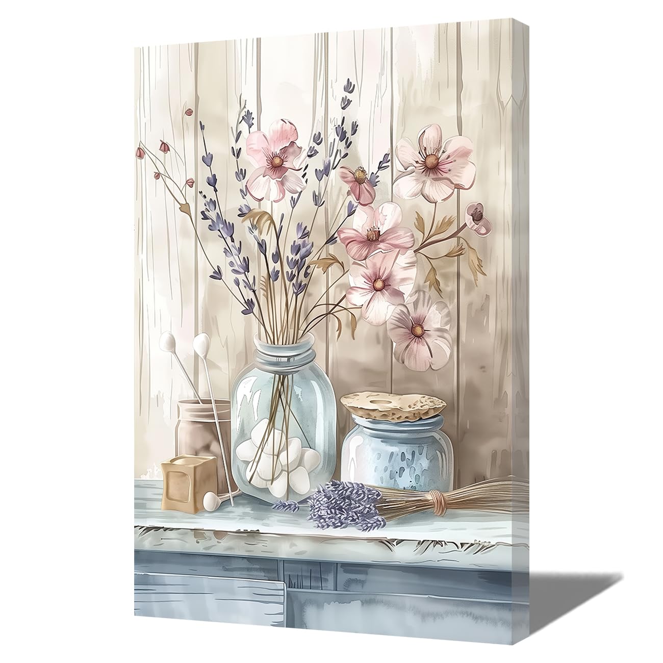 LMYSXAOZ Pink Flower Canvas Wall Art Farmhouse Daisy Picture Prints Country Floral Painting for Bedroom Living Room Bathroom Kitchen Home Decor (16.00" x 24.00")
