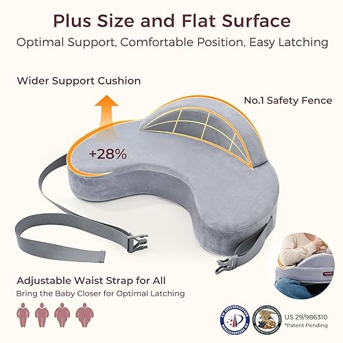 Miniatura 7 de Momcozy Innovadora almohada de lactancia con valla de seguridad, espuma viscoelástica firme y elástica, soporte ergonómico y comodidad, cojín de