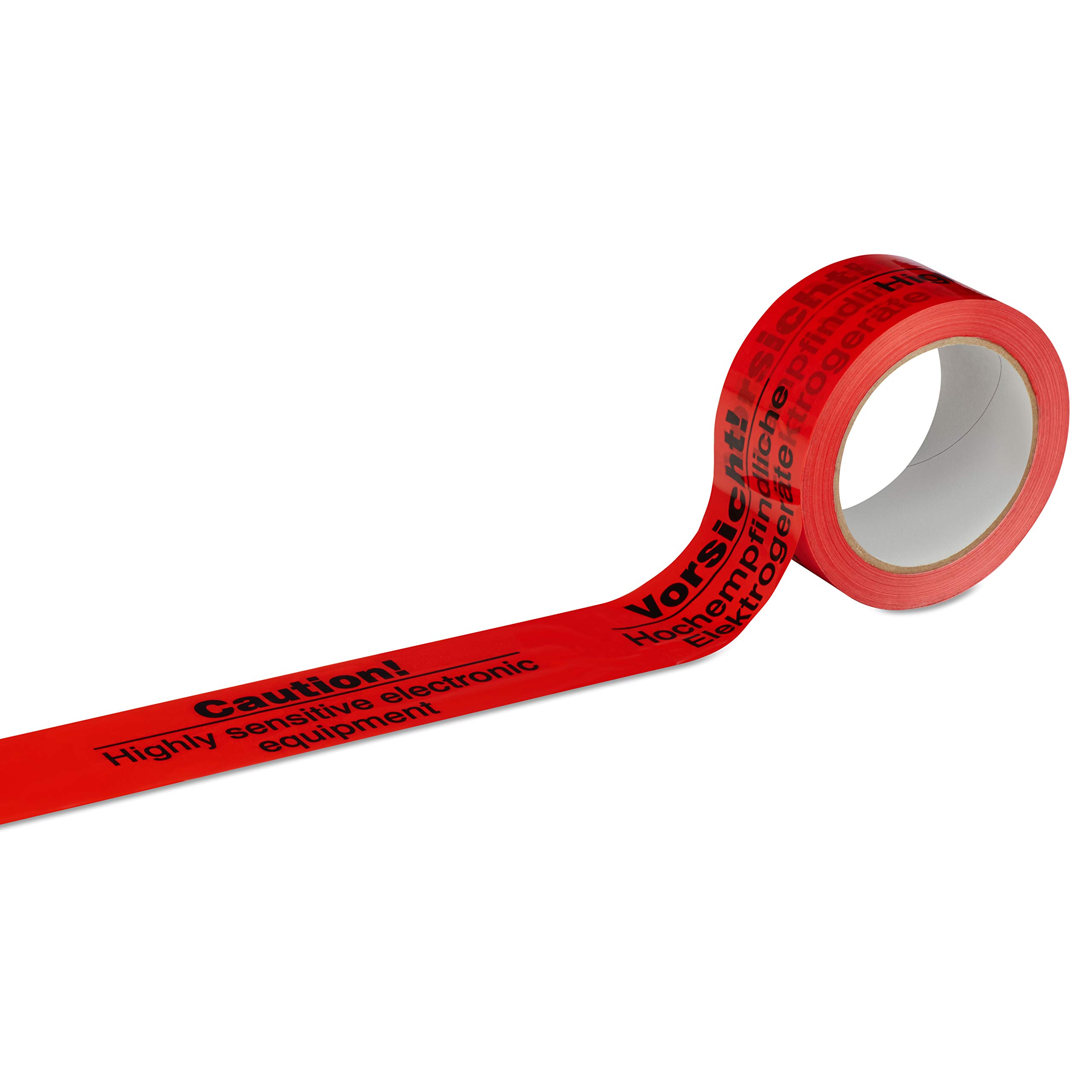 MASHPAPER Warnband Klebeband Packband Vorsicht! Hochempfindliche Elektrogeräte rot mit schwarzem Druck - 50 mm breit x 66 m lang (6 Rollen)