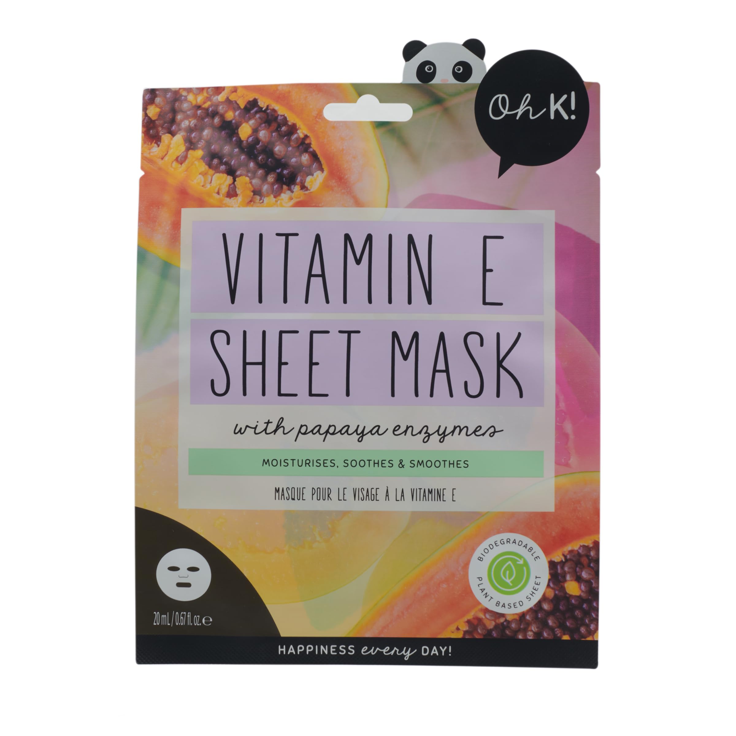Oh K!Vitamin E Sheet Mask, Plumping Effect, With Collagen, Rose Scented, Vegan and Cruelty Free, 43g