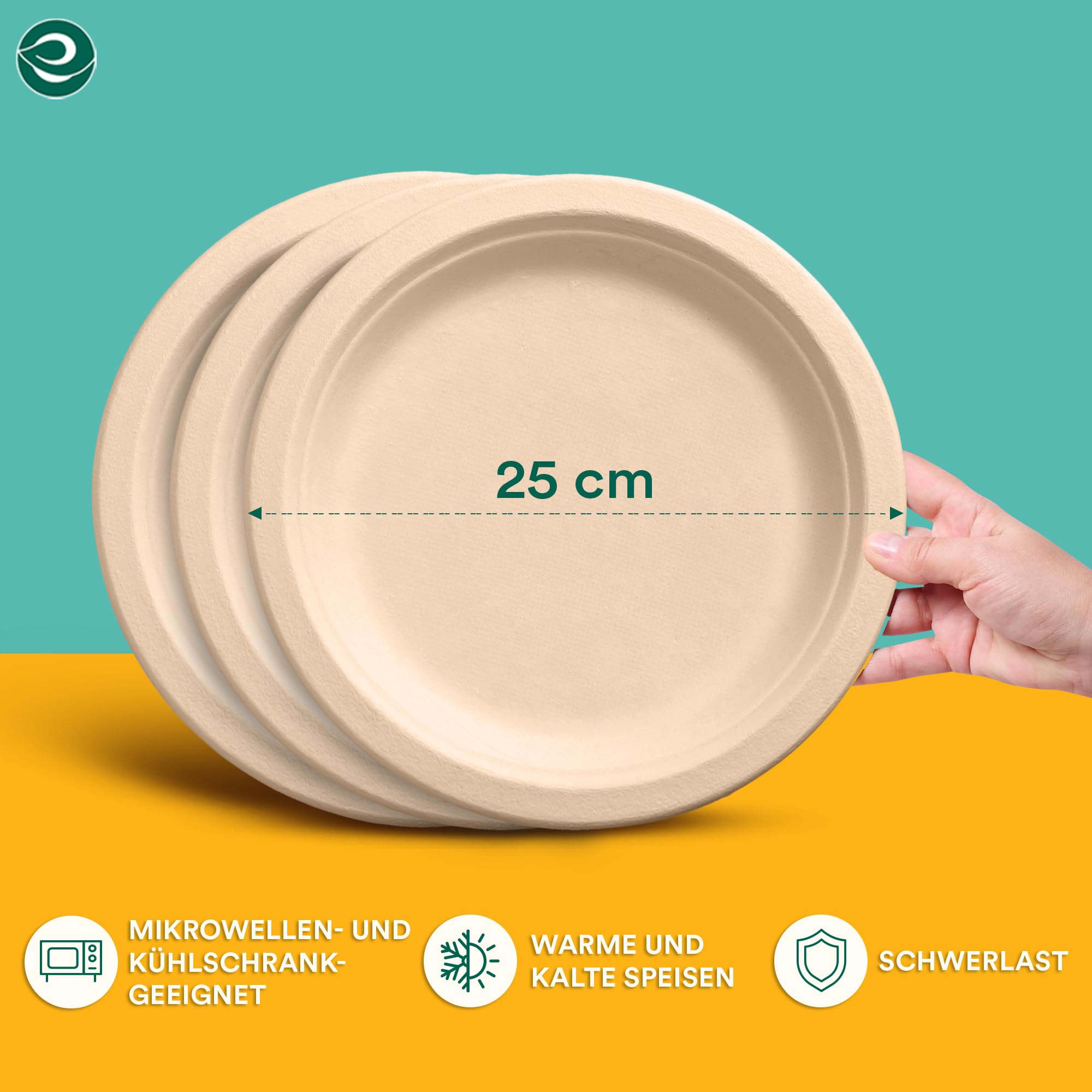 ECO SOUL Pappteller(25 cm) 10" Einwegteller, Natürlich(1000-Stück) | Nachhaltige Alternative, 100% kompostierbar, Extra stabildeal für den täglichen Gebrauch, Premium Qualität, 1000er Pack