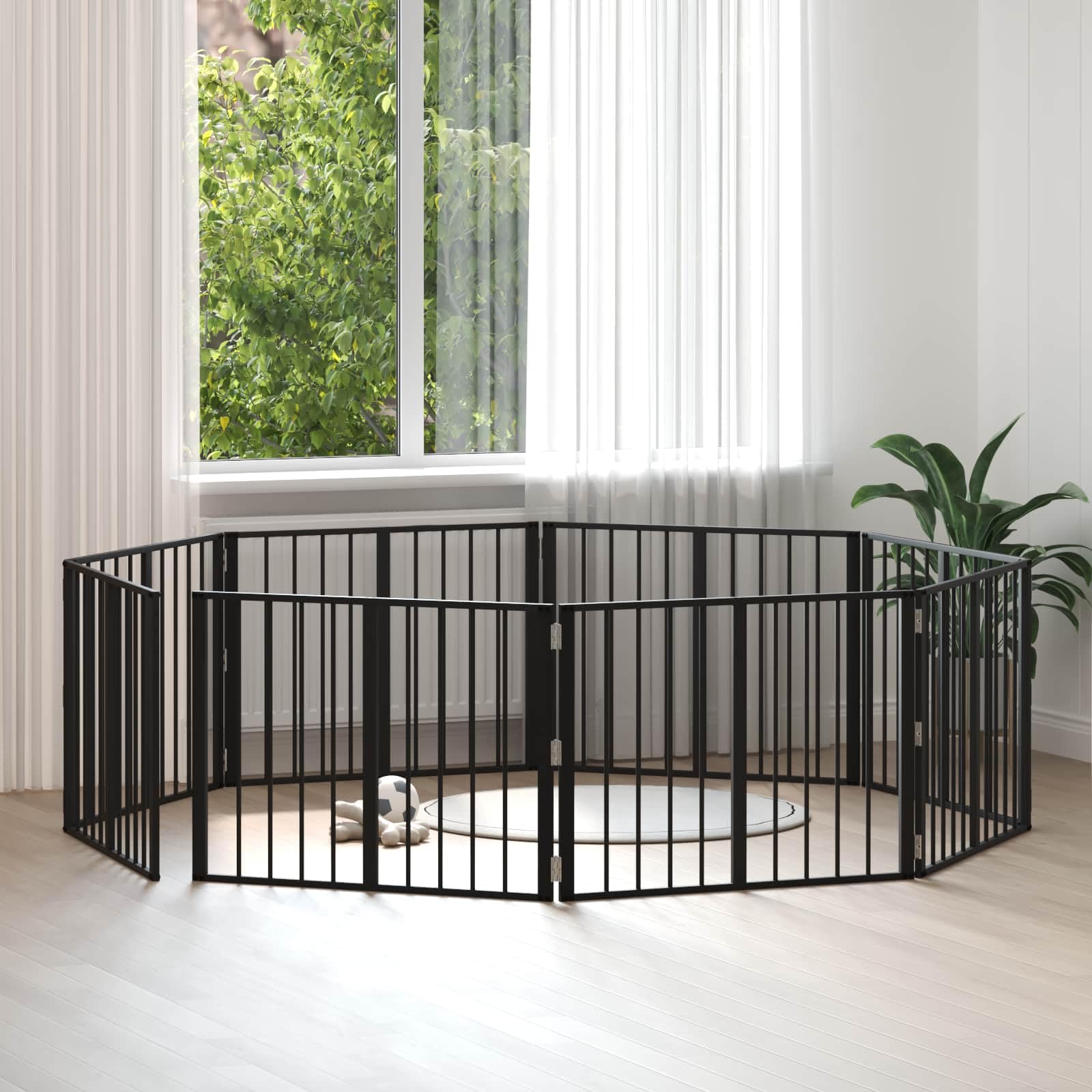 Portería para perros de acero galvanizado, 8 unidades, color negro, 80 x 60 cm, plegable y portátil, para cachorros y perros pequeños, rejilla versátil para barrera, protección y seguridad