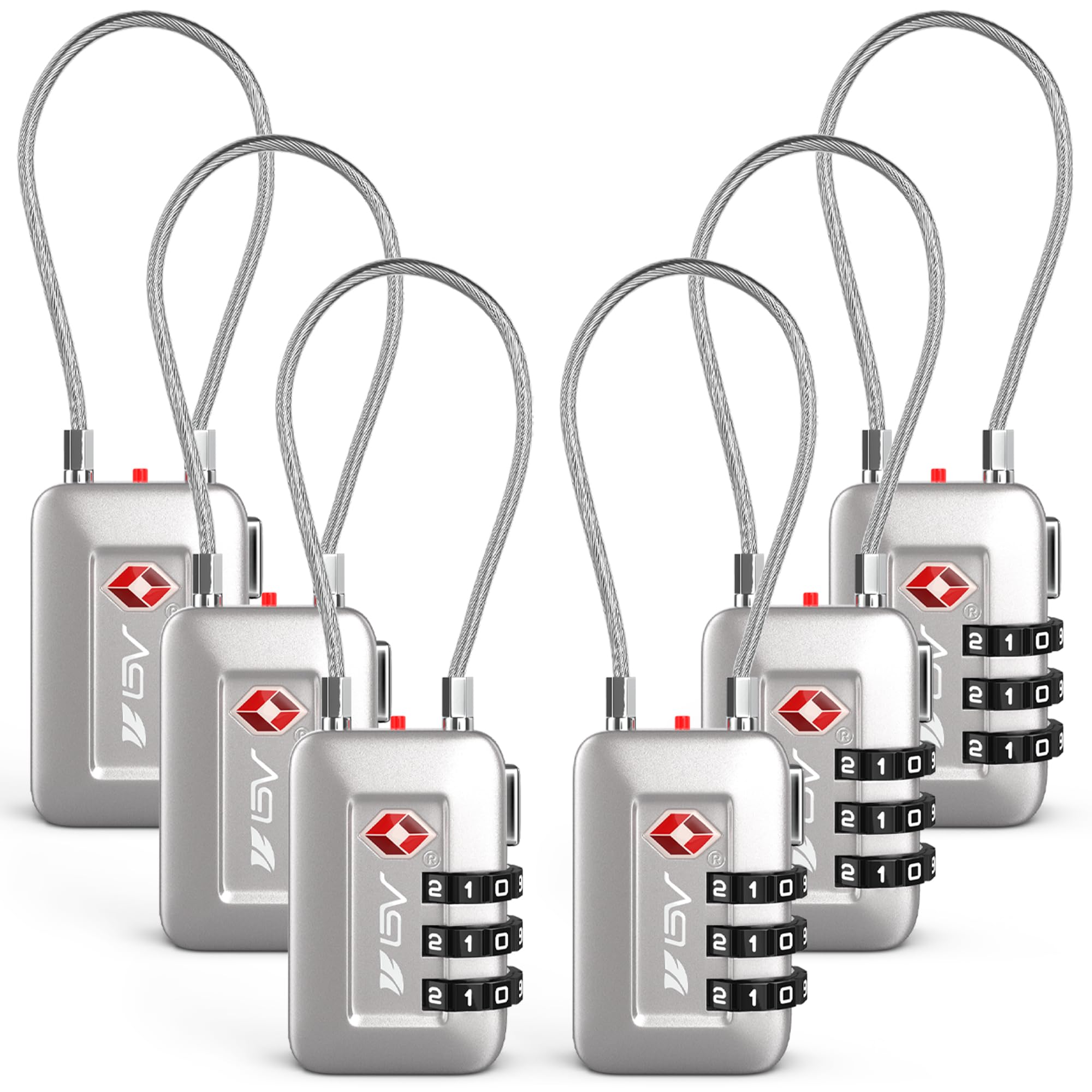 TSA Accepted Luggage Travel Lock, Set-Your-Own Combination Lock for School Gym Locker, Luggage Suitcase Baggage Locks, Filing Cabinets, Toolbox, Case (Silver, 6 Pack)
