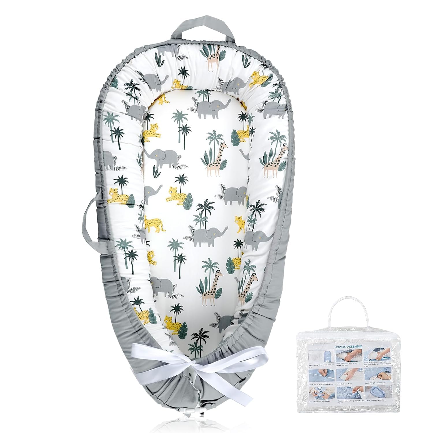 Hooyax Baby Nest Pod for Newborn Baby Lounger for Newborn Portable 100% Breathable Cotton Baby Nest for 0-12 Months Boys Girls