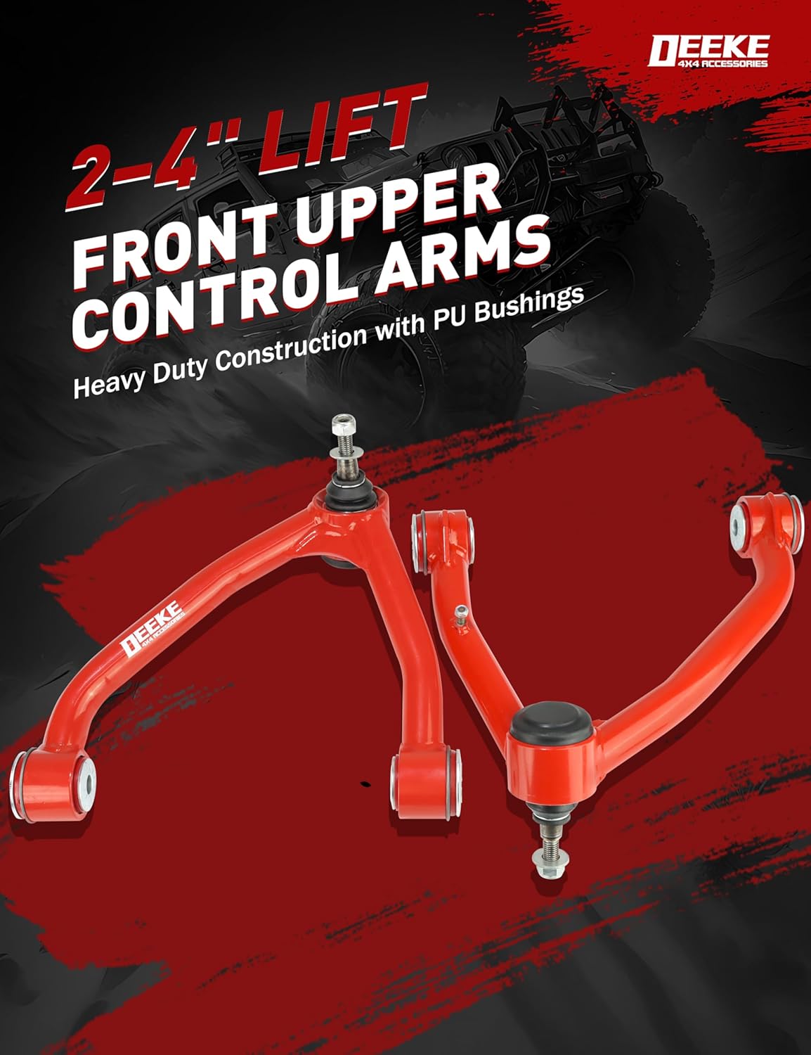2-4" Lift Front Upper Control Arms for 2014-2018 Chevy Silverado GMC Sierra 1500, 2015-2018 Chevy Tahoe, Suburban 1500, GMC Yukon/Yukon XL,ESV Heavy, Duty Suspension Arms, Red(2PCS)