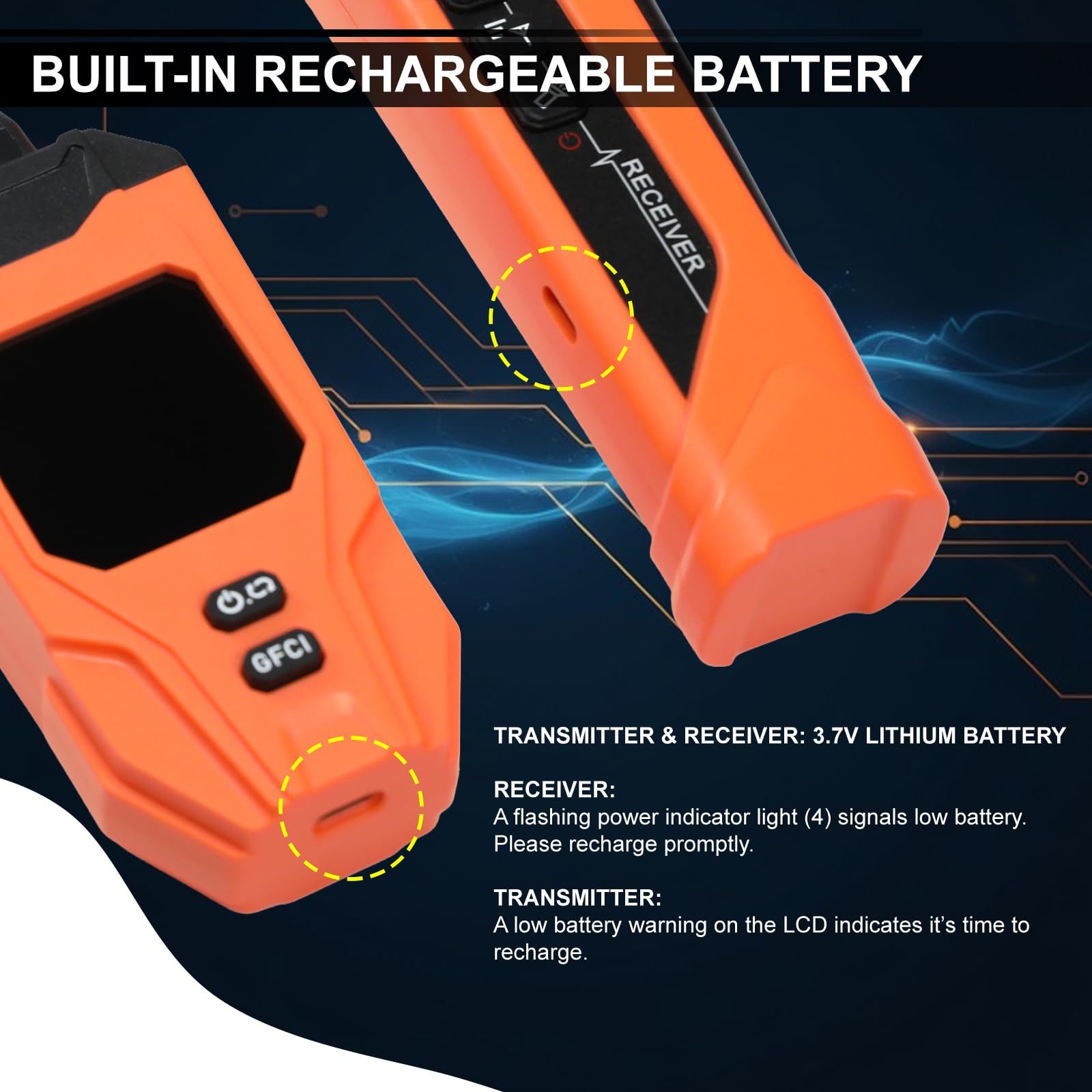 Leitungssucher mit großem LCD-Display, wiederaufladbarer Stromkreissucher mit GFCI-Steckdosentester, elektrischer Leitungssucher mit NCV-Test & Taschenlampe