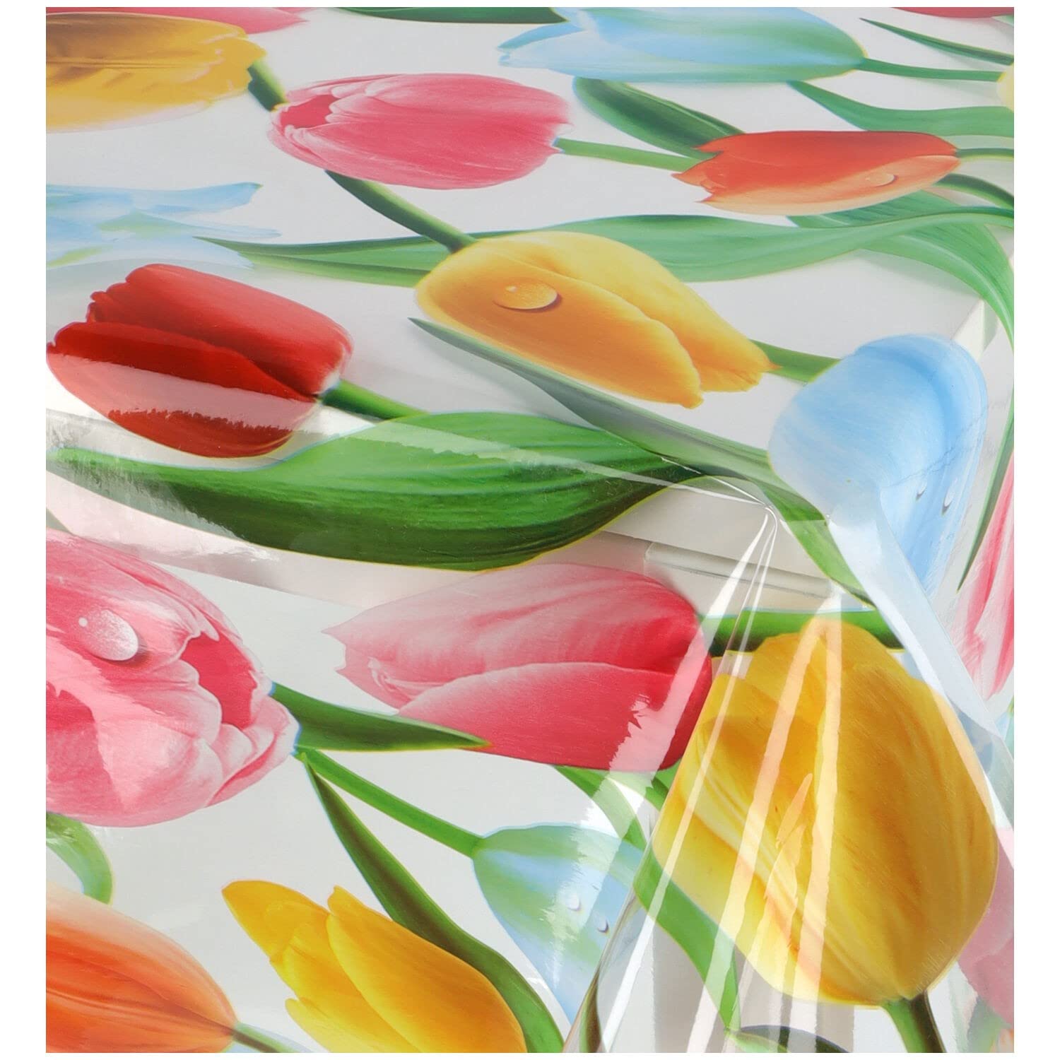 Tovaglia plastificata Trasparente PVC 140x360 cm Cristal Fondo Cerata Rettangolare Tulipani