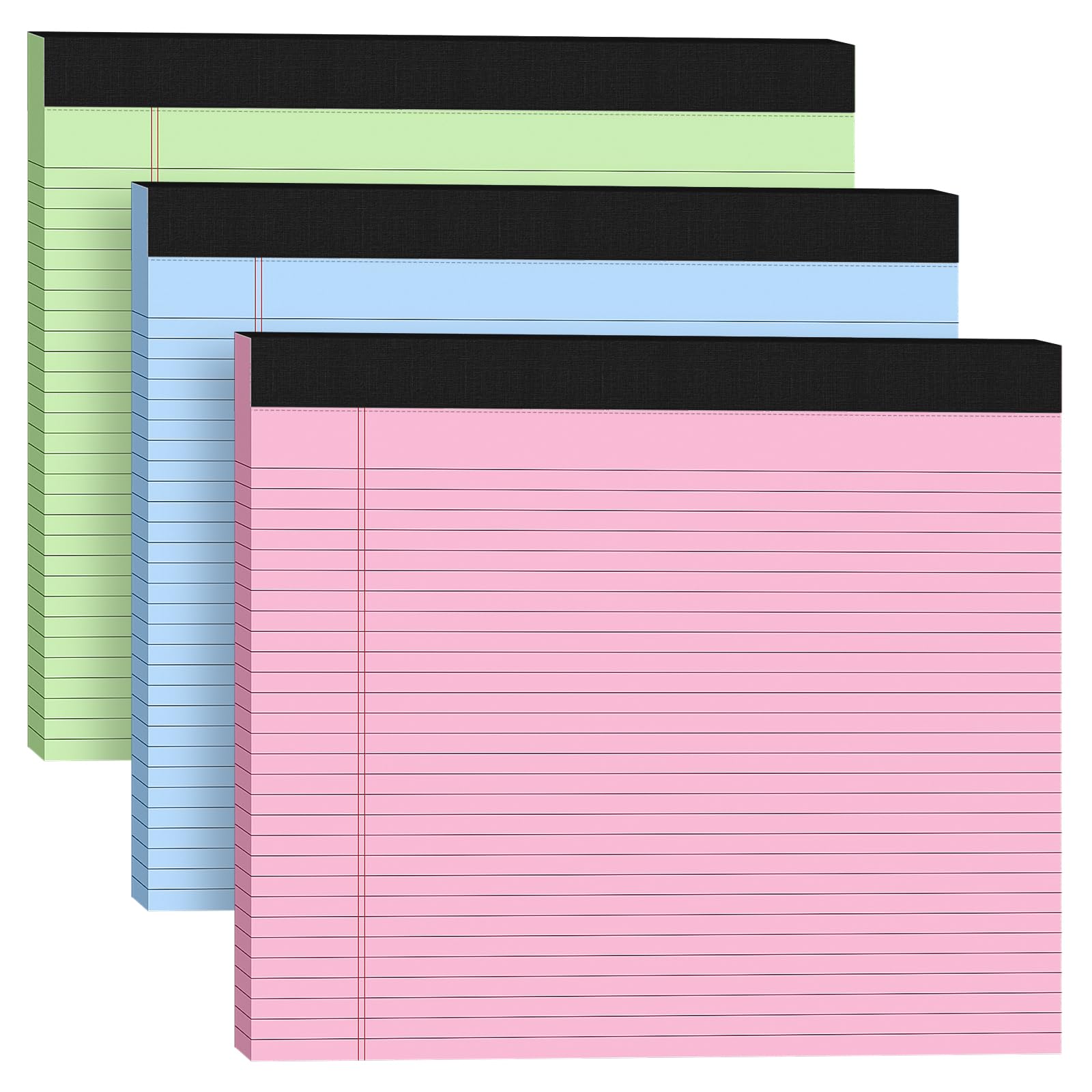 3 Pack Wide Legal Pads 11" x 9.5" (Landscape Format) Pink Blue Green College Ruled Note Pad Narrow Ruled 30 Sheets per Notepad Perforated Writing