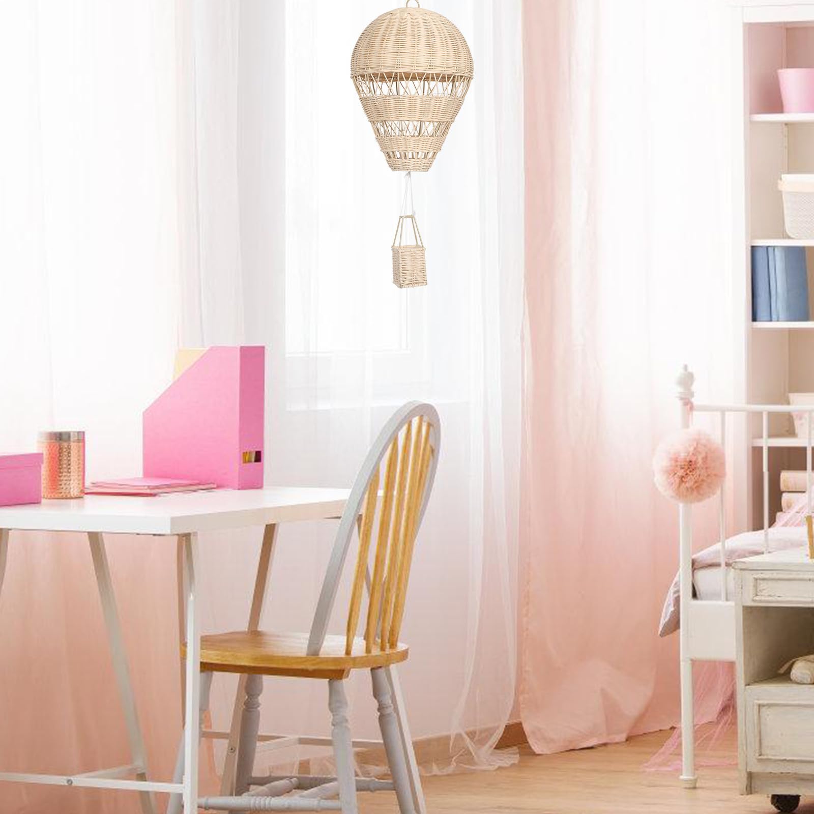 Operitacx Handgewebter Pastoraler Stil aus Rattan Heißluftballon mit Lichterkette Dekorative Deko Hängende für Kinderzimmer und Wohnzimmer