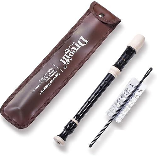 Soprano Recorder Instrument for Beginner - German Fingering 8 Hole Flute Recorder with Cleaning Rod,Leather Case,Fingering Chart for School Student Home Entertainment (Black White)