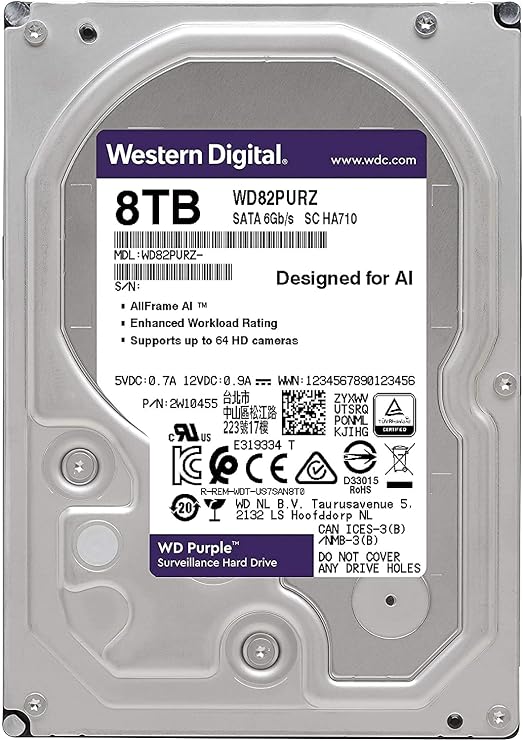 Western Digital - WD 8TB Purple Surveillance Internal Hard Drive - 7200 RPM Class, SATA 6 Gb/s, 256MB Cache, 3.5, Crypto Chia Mining - WD82PURZ - BROAGE HDMI Cable, Solid State Drive