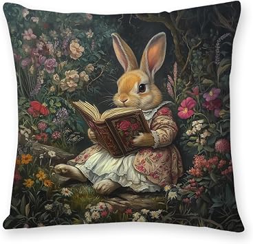YOU FOUND ME Vintage Rabbit Flowers Decorative Throw Pillow Cover William Morris Inspired- Vintage Flower Gift Art Farmhouse Cushion Pillowcase for Sofa Couch Bed Outdoor Living Room Home Decor