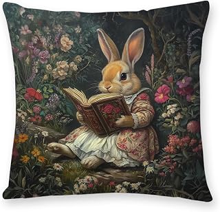 YOU FOUND ME Vintage Rabbit Flowers Decorative Throw Pillow Cover William Morris Inspired- Vintage Flower Gift Art Farmhouse Cushion Pillowcase for Sofa Couch Bed Outdoor Living Room Home Decor
