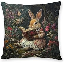 YOU FOUND ME Vintage Rabbit Flowers Decorative Throw Pillow Cover William Morris Inspired- Vintage Flower Gift Art Farmhouse Cushion Pillowcase for Sofa Couch Bed Outdoor Living Room Home Decor
