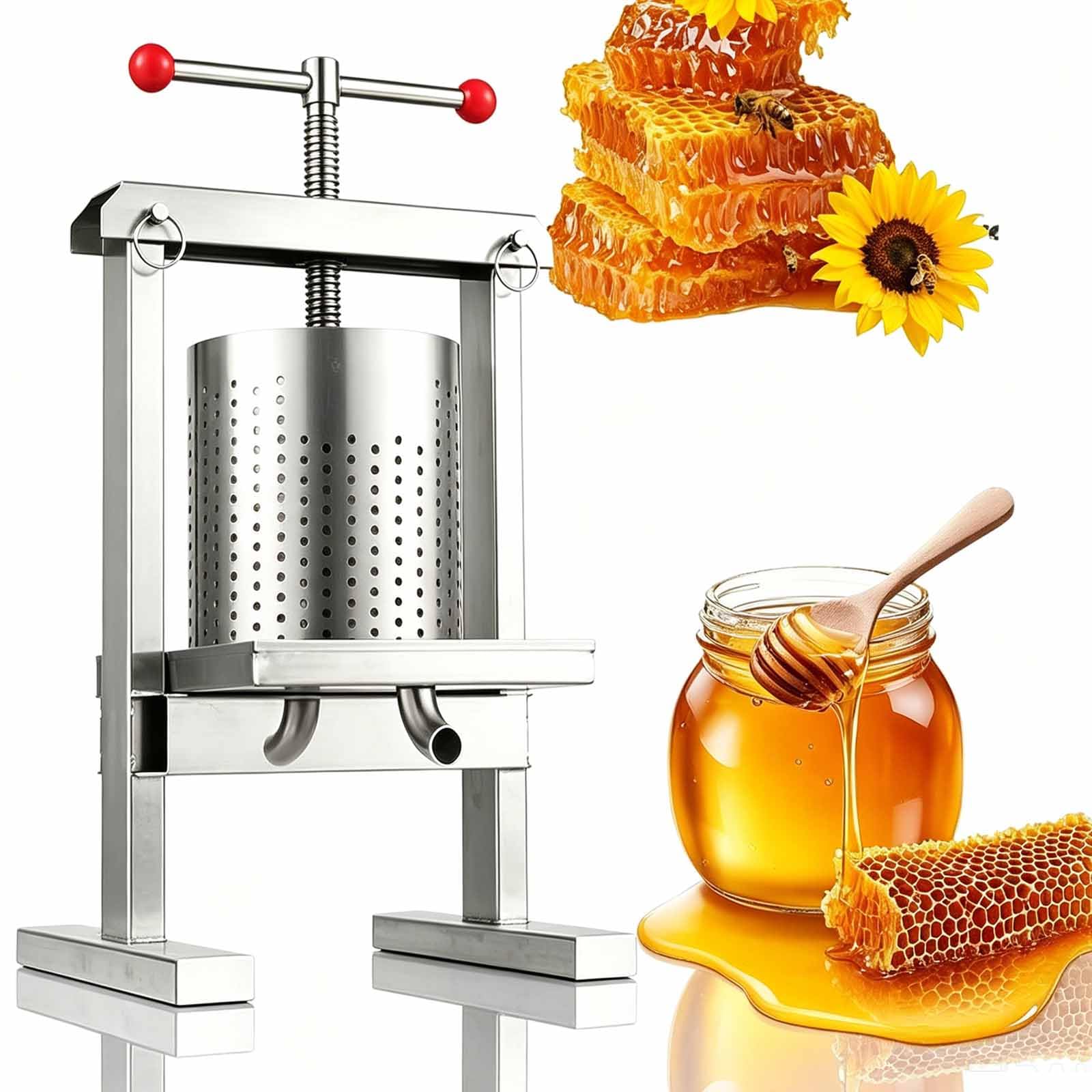 MRJYK 4l Honey Press Extractor, Manual Honeycomb Press, Bees Wax Machine, Cylinder Thickness 1.5mm, Stainless Steel, For Fruit Juice Wine Making Beekeeping Equipment & Oil Extraction