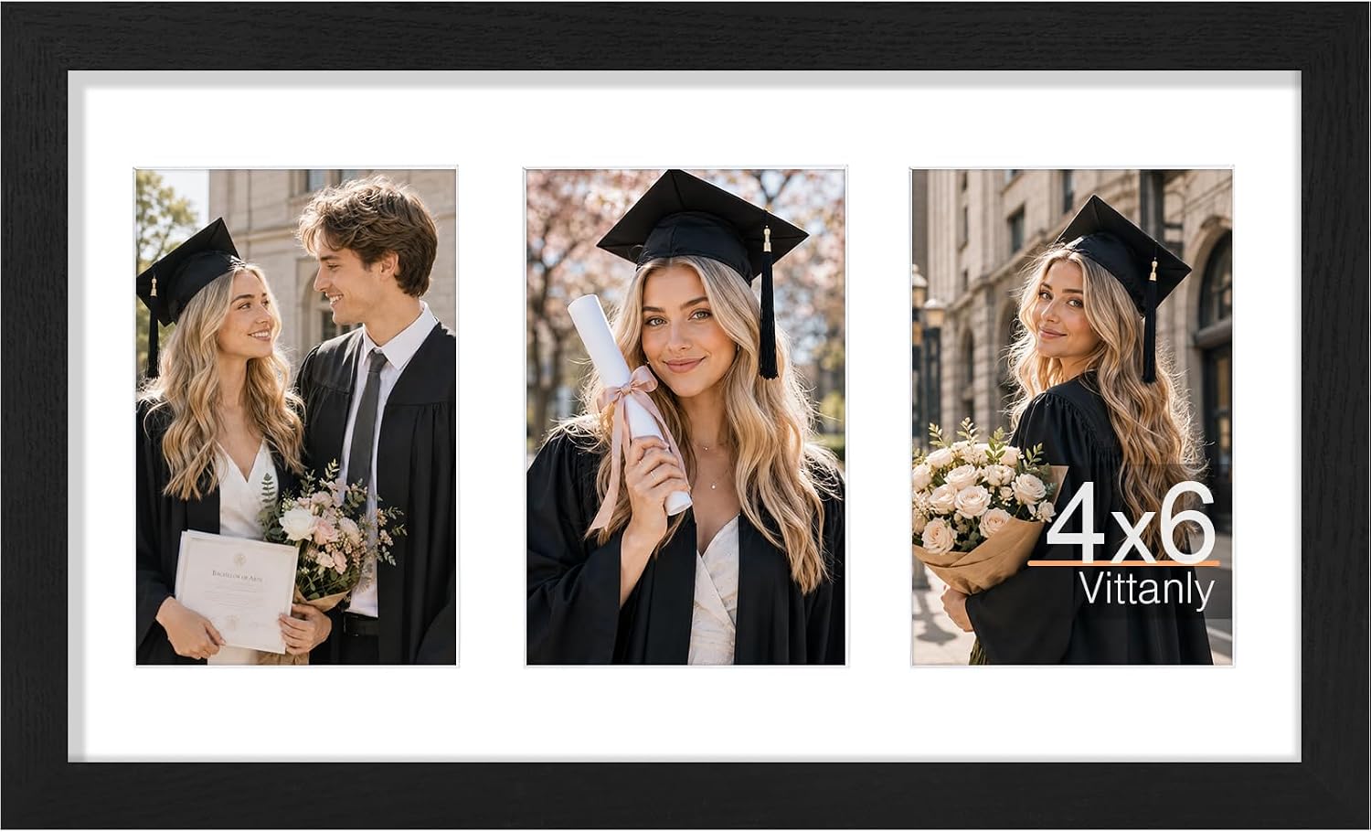 Vittanly 8x14 Collage Picture Frame, Displays 3Pcs 4x6 Pictures, Black
