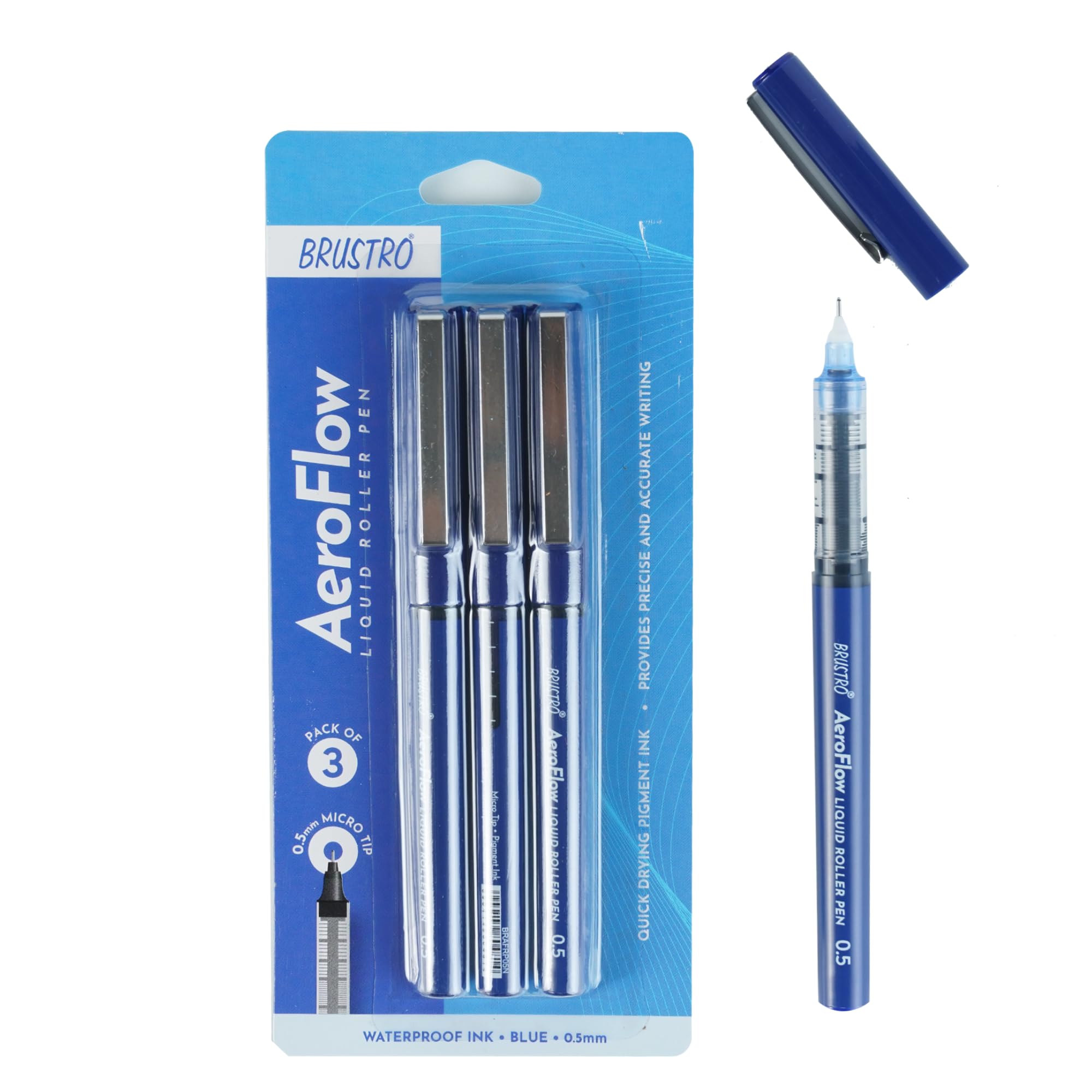 BRUSTRO AeroFlow Liquid Ink Rollerball Pens | Blue | 0.5mm, Micro Tip | Pack of 3| Ideal for Students, Professionals, Office, Exam use, Accurate Smooth Writing, Fade Resistant (B0CJRPZGCQ) Amazon Price History, Amazon Price Tracker