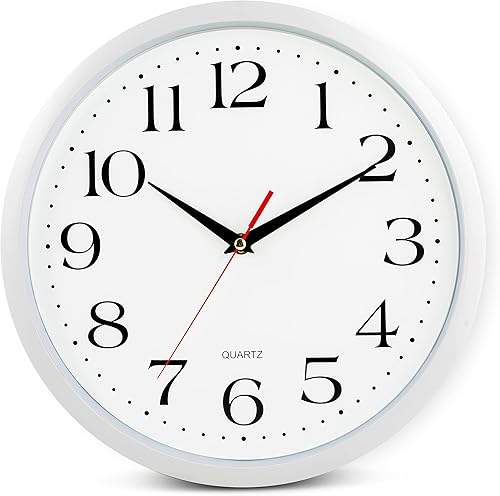 Miniatura 7 de Bernhard Products Relojes de pared blancos, paquete de 2 relojes silenciosos sin tictac, cuarzo de calidad de 12 pulgadas, funciona con pilas,