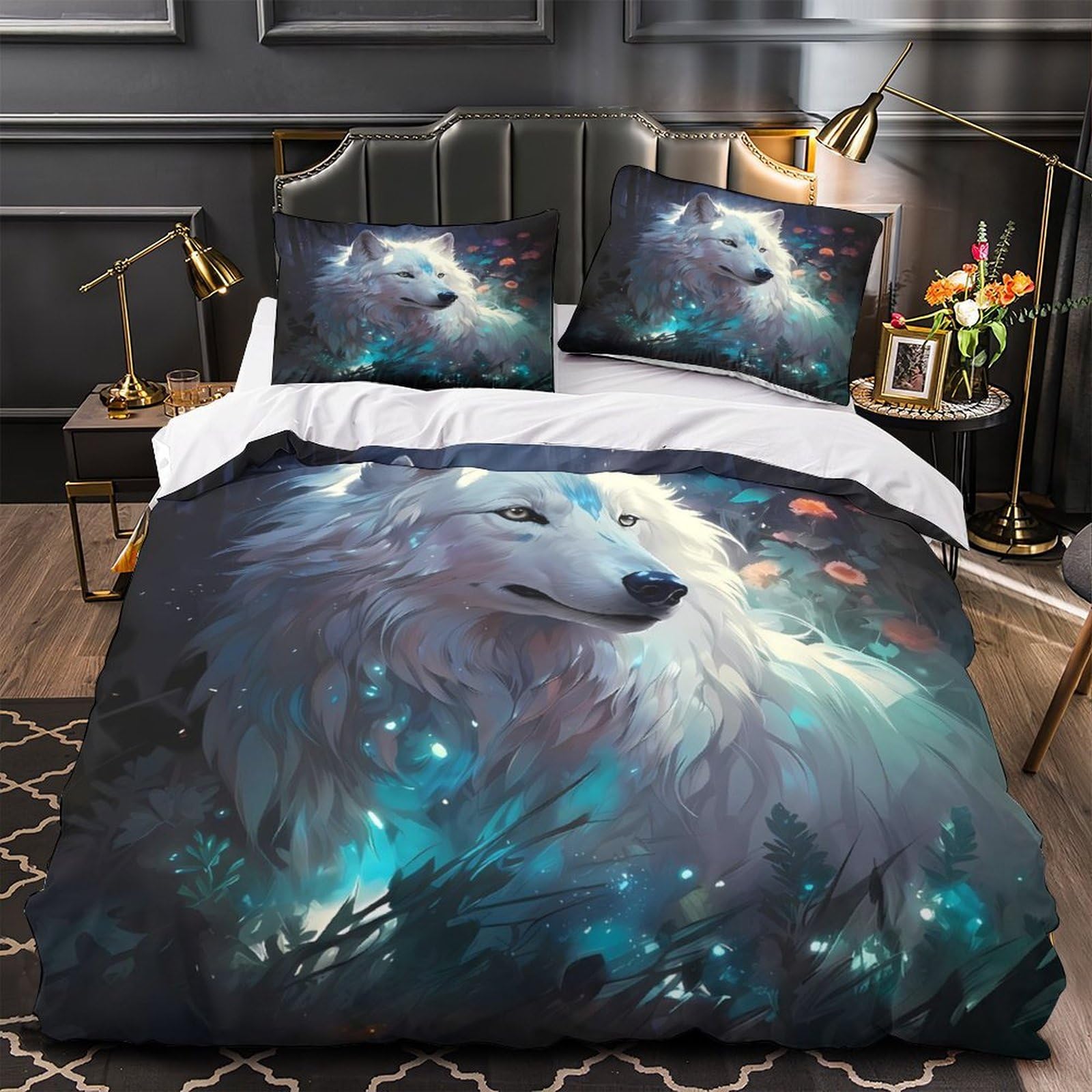 Housse de couette 140x200cm MagicalForestArt WhiteWolfFantasy