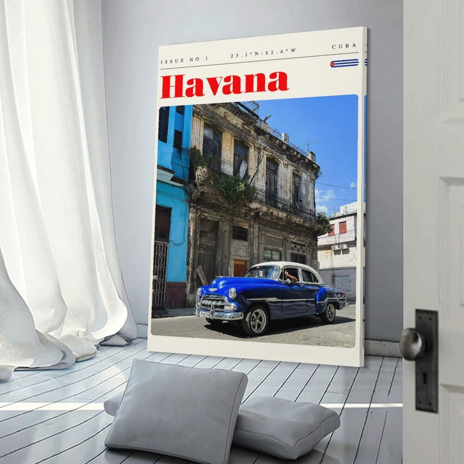 Junmoney Havana Cuba Travel Art Canvas Wall Art, 20x30inch(50x75cm), for Entrance Walls, Hall Decor Or Foyers, Wall Decor to Refresh Empty Corners