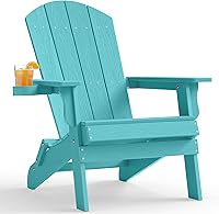 Vista 1 de YEFU Silla Adirondack, silla Adirondack de plástico de gran tamaño, sillas plegables para exteriores con soporte para tazas, silla de césped