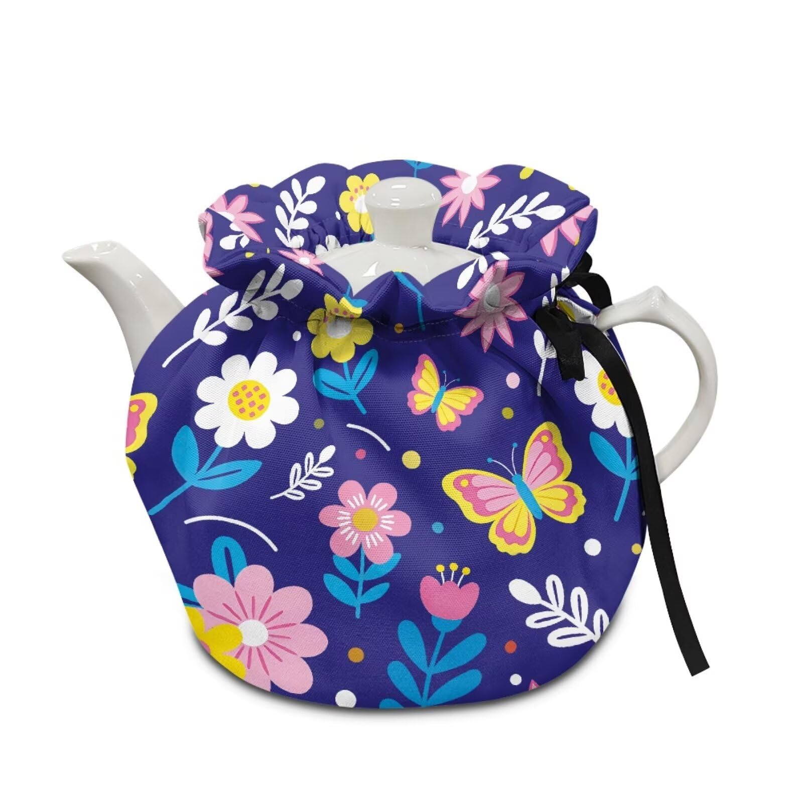 Butterfly Flower Tea Cosy Thermal Insulation Washable Teapot Cozy Breakfast Warmer Insulated Kettle Cover for Home Kitchen Decor Tea Cozies