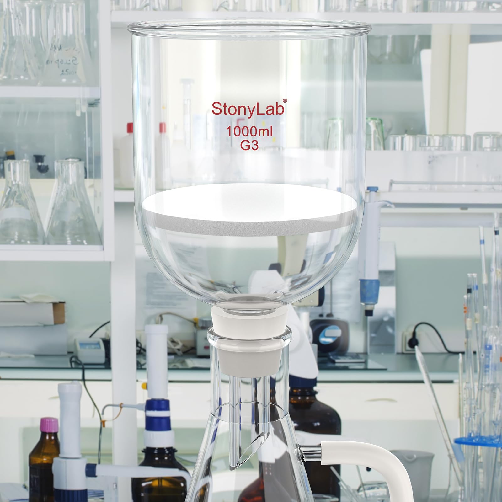 StonyLab Borosilicate Glass Embudo de Filtración Buchner con Frita Fina(G3) Buchner Funnel, Diámetro del Disco de 113mm, Profundidad de 100mm (1L)
