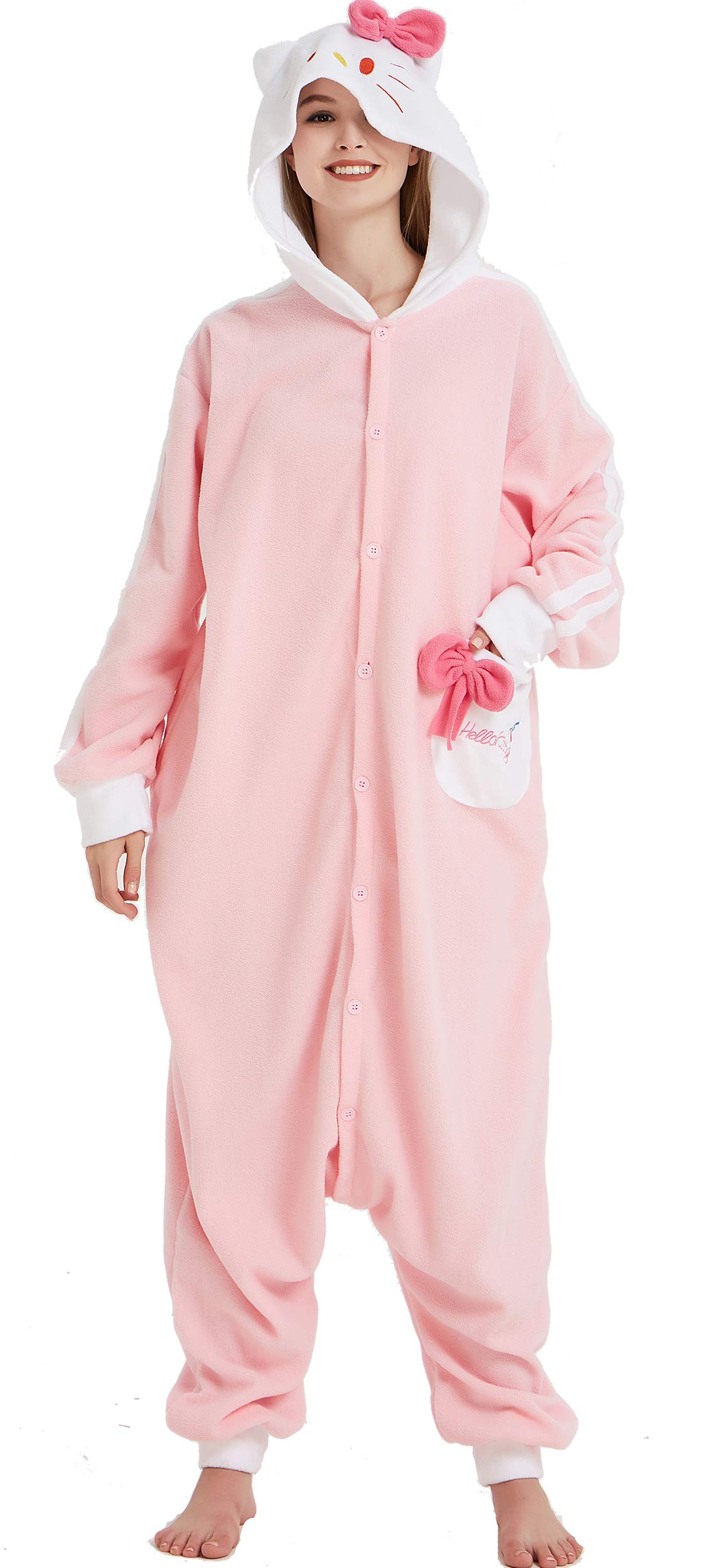 EonxiusNovelty Pink Hooded Onesie One Piece Pajamas for Women