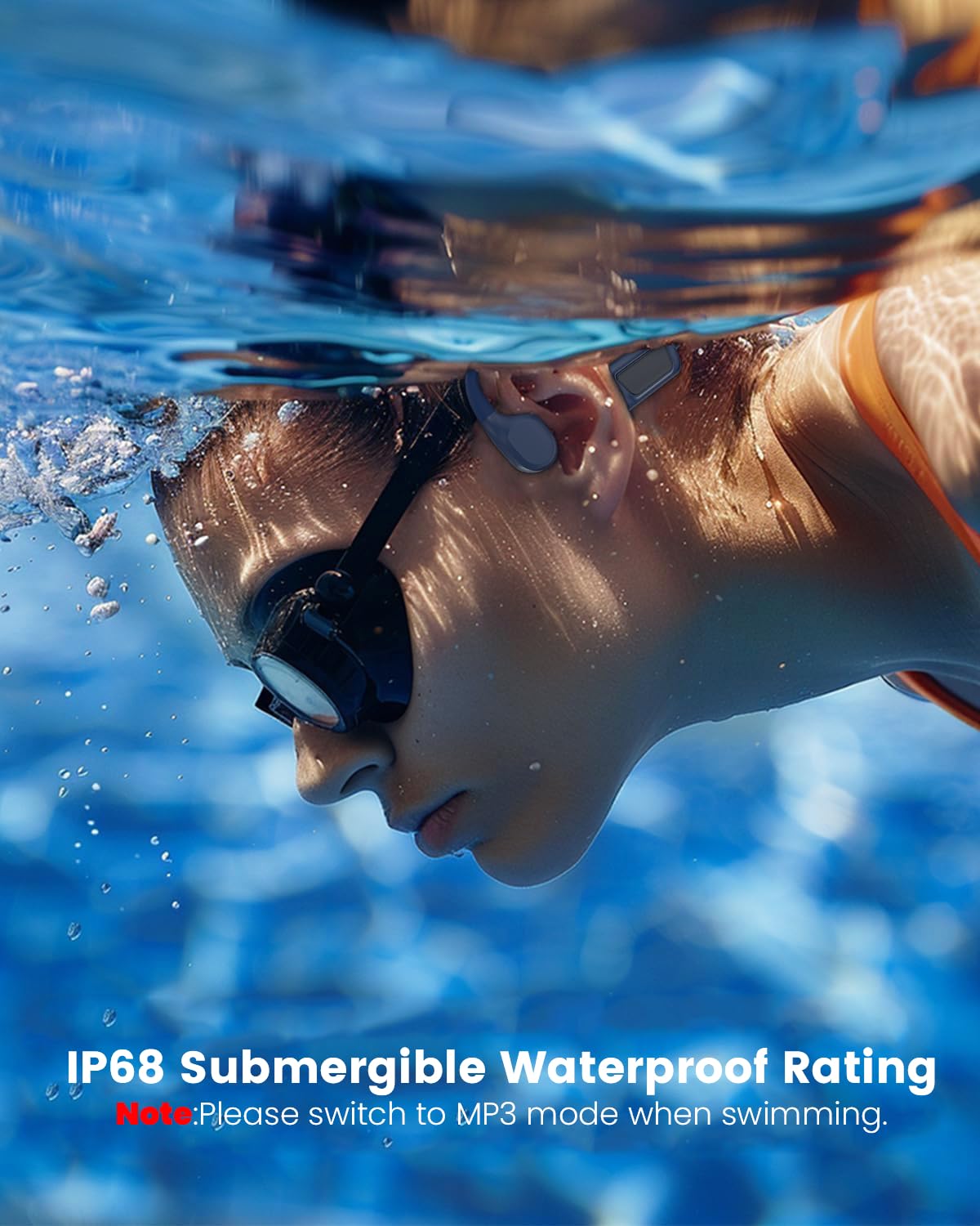 MONODEAL Knochenschall Kopfhörer Schwimmen, knochenschall kopfhörer IPX8 wasserdicht mit MP3-Player 8GB, Bluetooth 5.4 für Laufen, Radfahren, Surfen wasserdichte kopfhörer Schwimmen