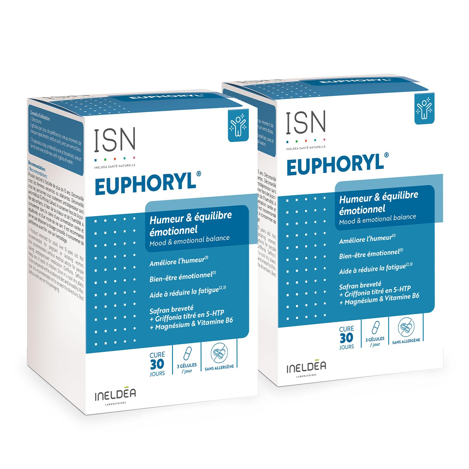 ISN - Euphoryl - Complément alimentaire - Safran et Magnésium Marin - Bon équilibre émotionnel - Vitalité - 90 gélules végétales - Cure 60 jours - Lot de 2