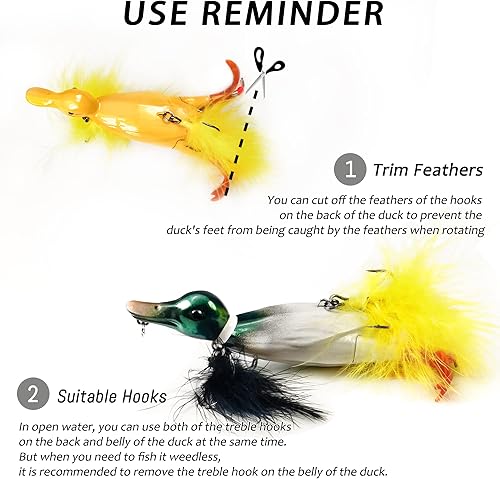 Miniatura 4 de VMSIXVM Duck Lures Top Water Duck Fishing Lures, Baby Duck Fishing Lures with Splashing Feet Rooster Baits Tails for Bass Trout Crappie, Propeller