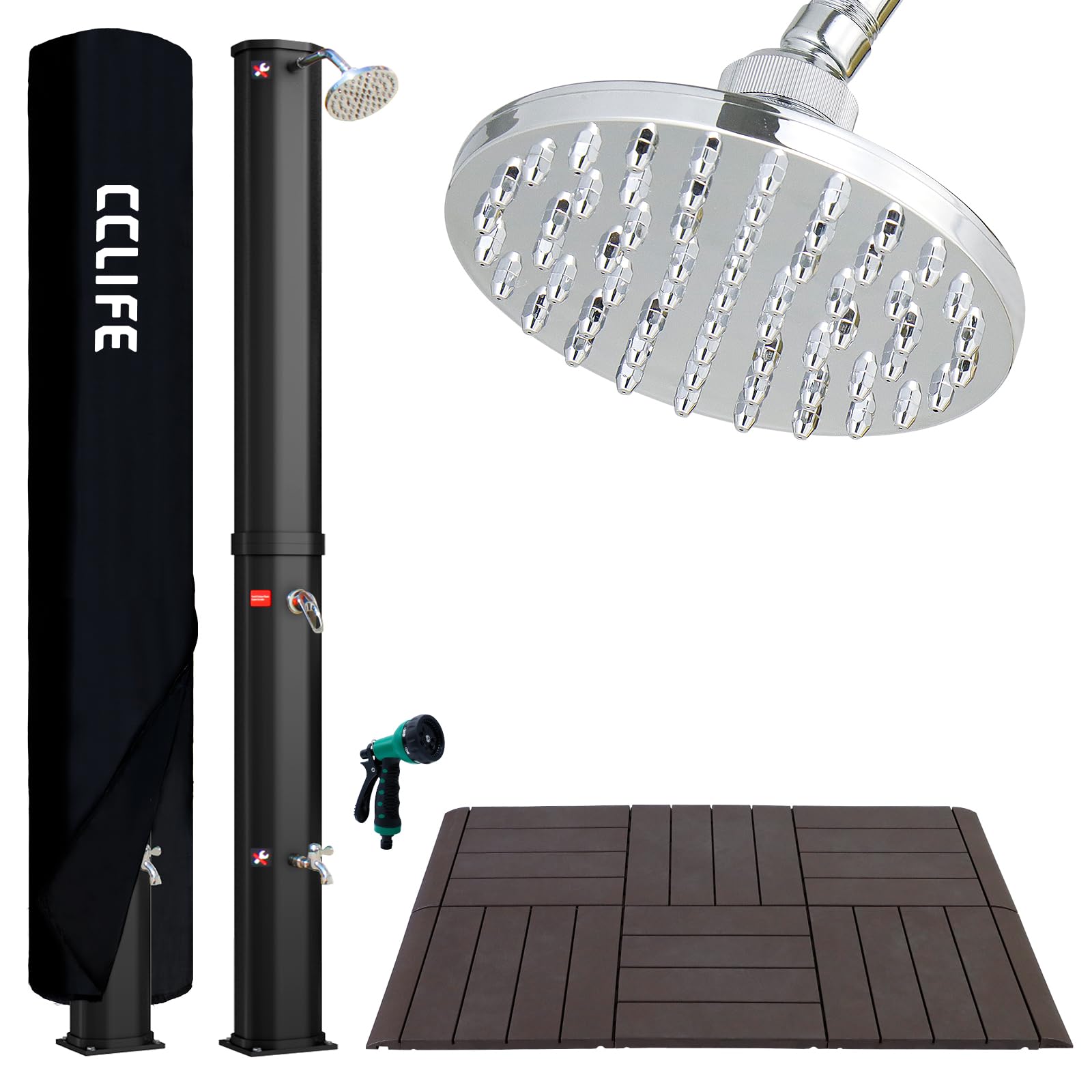 CCLIFE Solardusche 60L mit Kunststoffboden und Handbrause Solar Gartendusche Pooldusche Regendusche Außendusche Garten Brause warmes Wasser