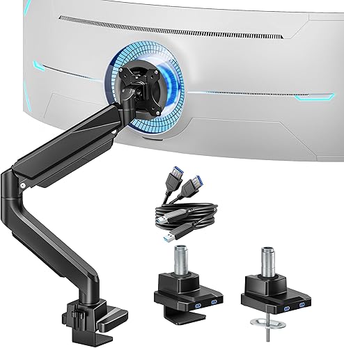 Miniatura 1 de ARES WING Brazo de monitor único, brazo de monitor ajustable resistente para pantallas de 17 a 45 pulgadas con USB, soporte de escritorio con