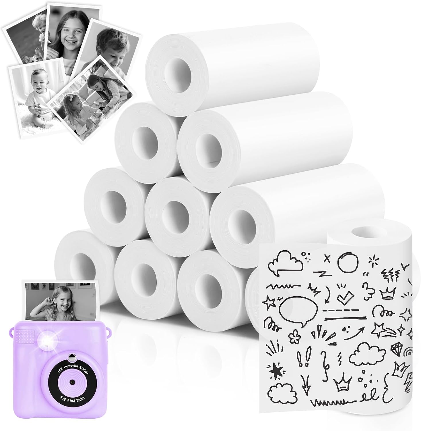 10 Rolls of Thermal Paper 57 x 25 mm for Children's Cameras
