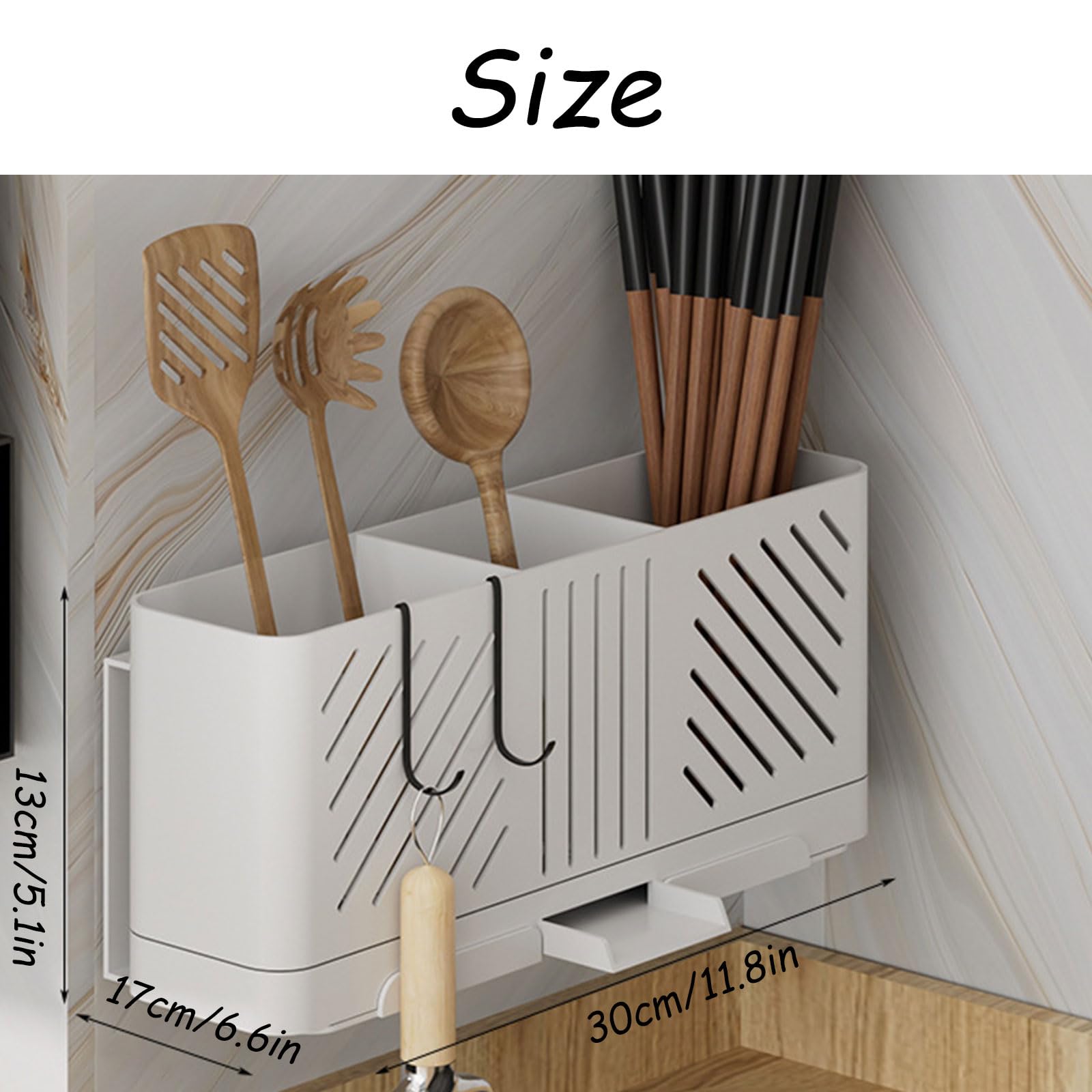 Soporte para utensilios de cocina con ganchos, escurridor de cubiertos y cucharas, organizador de encimera negro para cocina y comedor