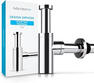 Bächlein Design Siphon Universal for Washbasin & Washstand - Drain Fitting Exactly - Odour Trap with Cleaning Opening + Installation Instructions - Design Siphon Drain Fitting Tube Siphon