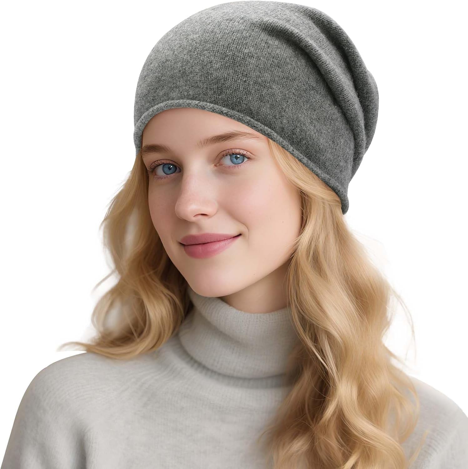 ZLYC Pure Wool Slouchy Beanie Hat for Women Men Seamless Knit Winter Skull Cap