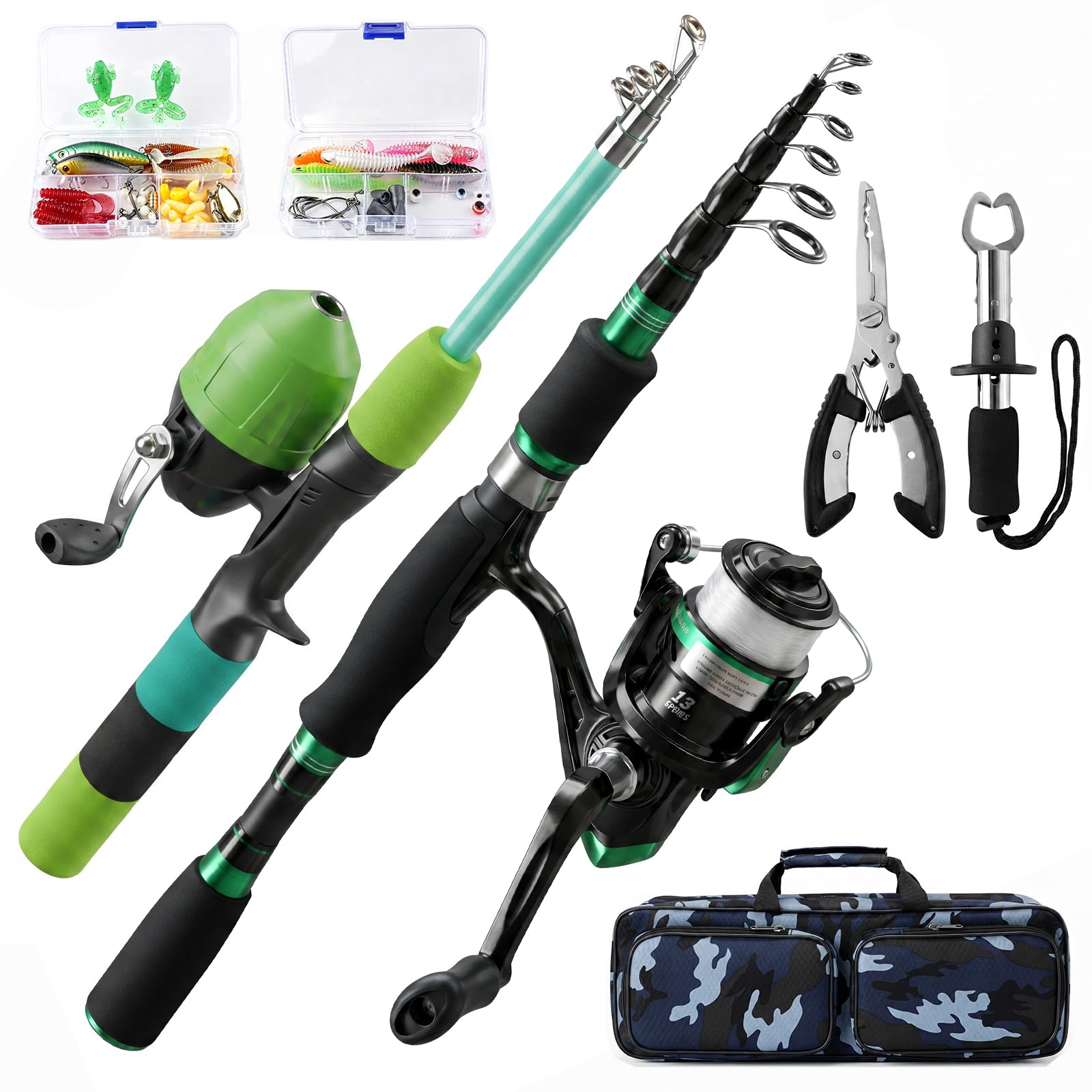 Fishing Pole Reel Combo 2PCS Parent-Child Travel Family Fishing Kit 6.89FT + 4.9