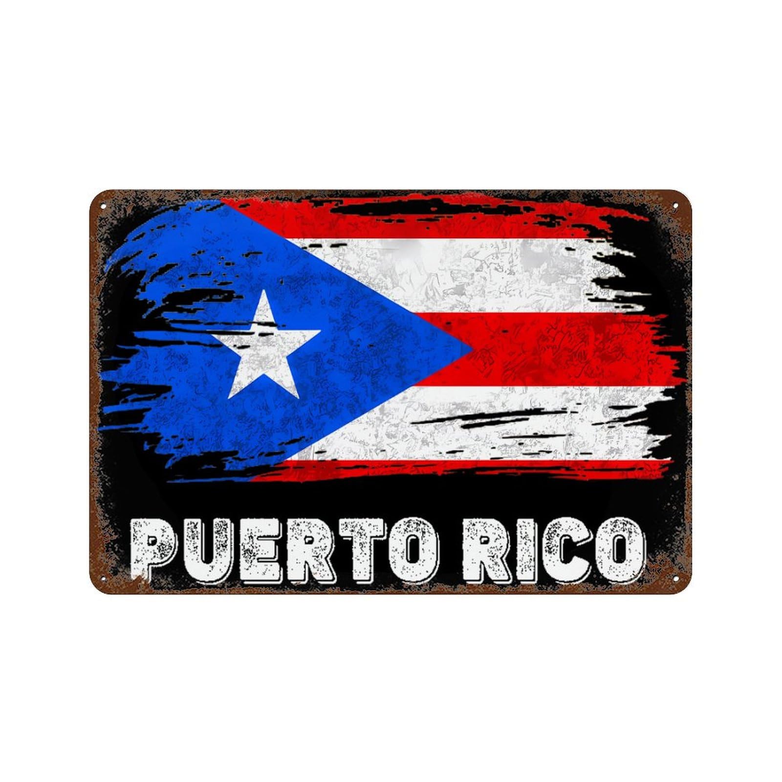 KWQDOZF Porto Rico Flag Theme Metal Tin Sign,Vintage Iron Hanging Plate Horizontal with Rust Poster Wall Decor 8x12inch