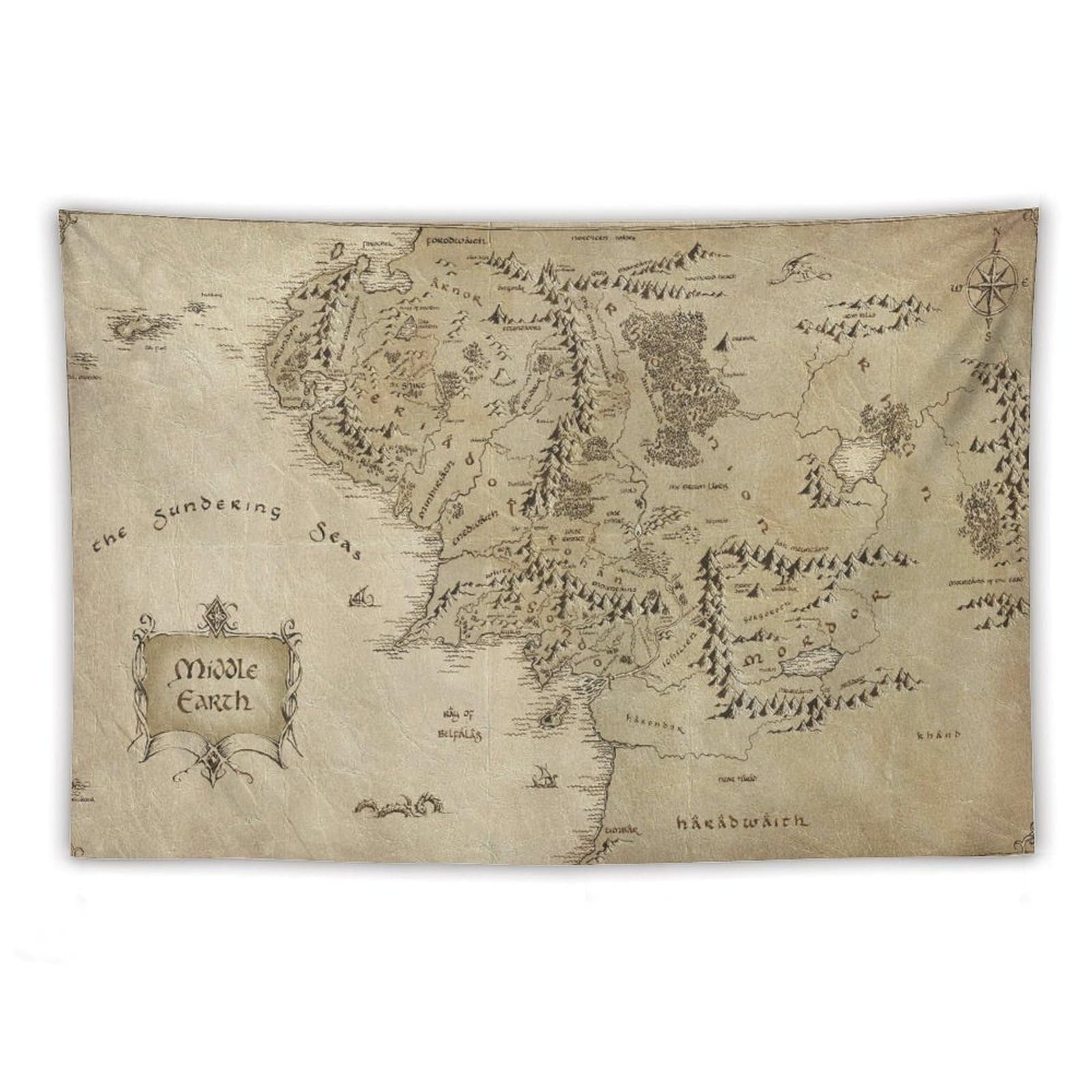 Póster de mapa de la Tierra Media de El Señor de los Anillos, tapiz de pared para decoración de dormitorio, sala de estar, hogar, 40 x 60 pulgadas