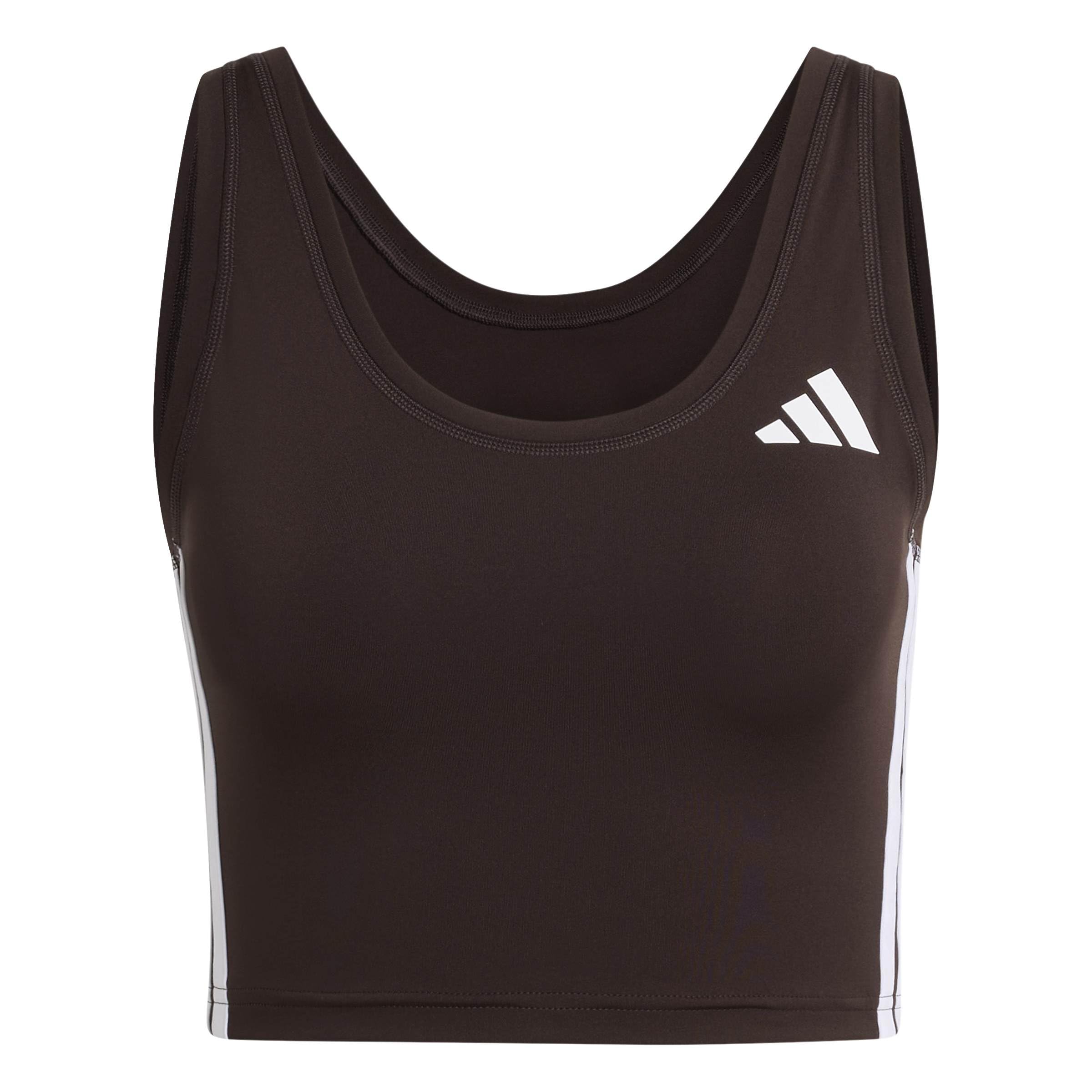 adidas Women's Train Essentials 3-Stripes Cropped Tank Top Shirt, Aurora Coffee/White, XL