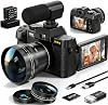Cámaras digitales 8K 64MP para fotografía, zoom 16X y micrófono, negro | Pantalla giratoria de 180°, 2 baterías, tarjeta TF de 32GB, WiFi, kit de lentes gran angular y macro, para vlogs y viajes 1