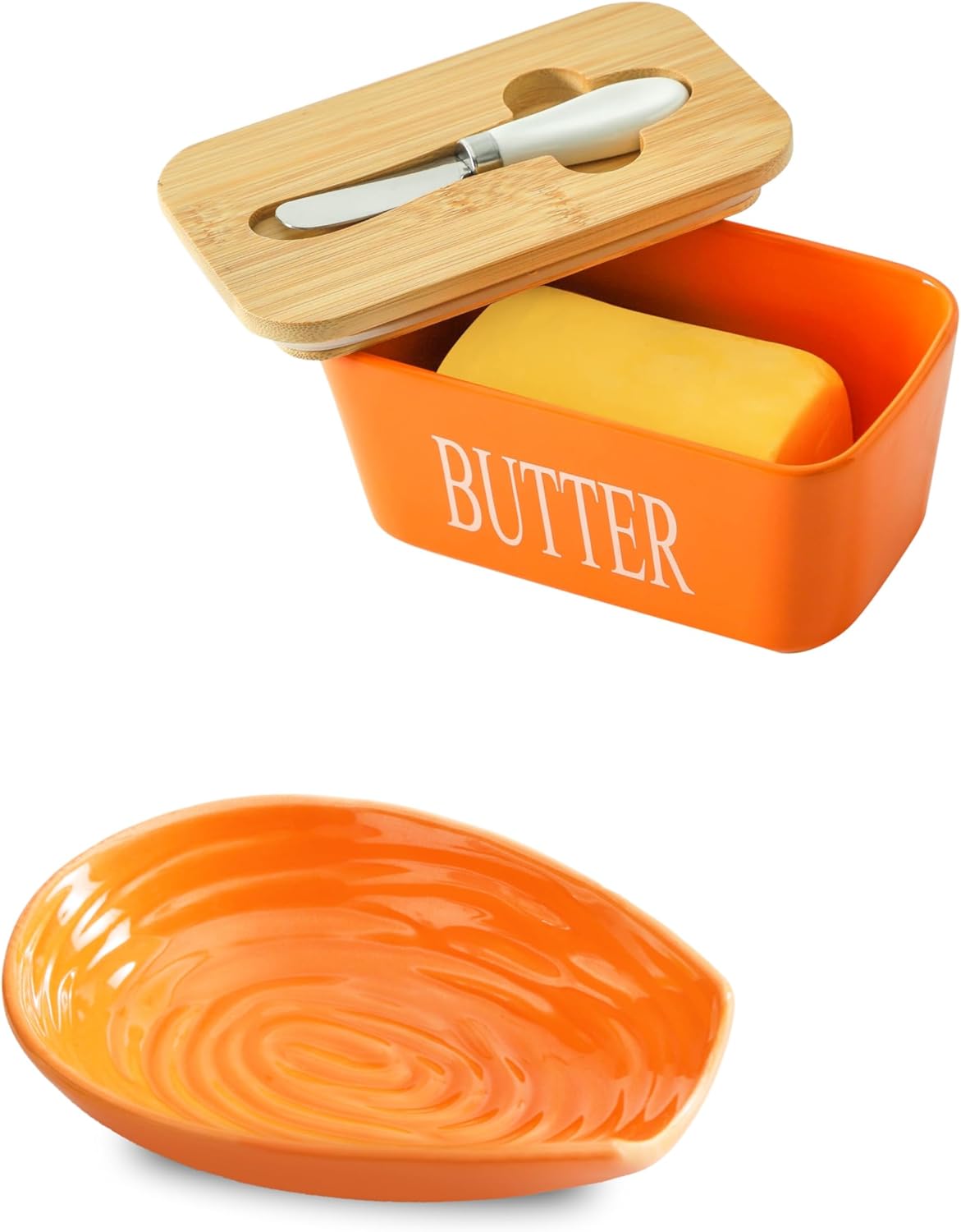 Hasense Orange Butter Dish and Orange Spoon Rest Bundle